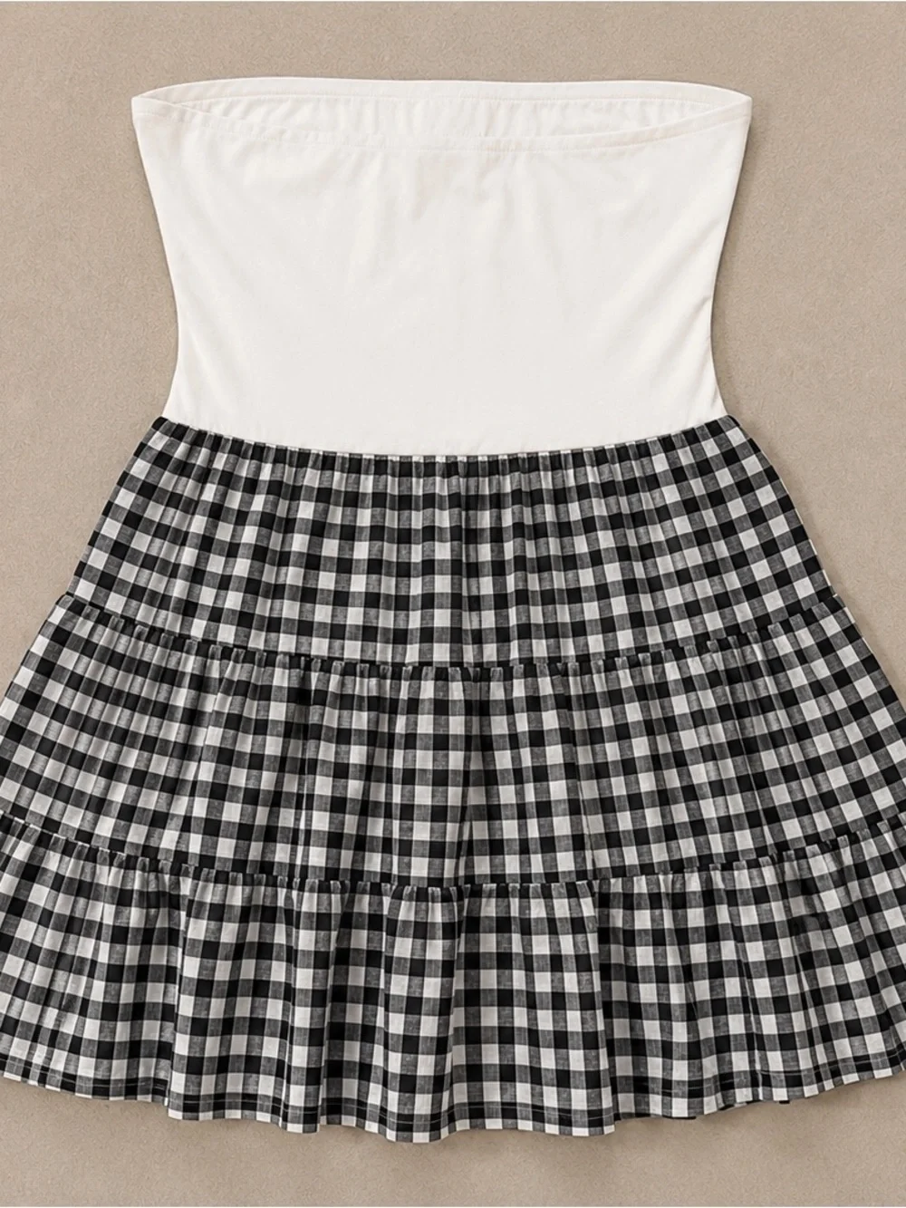 Thirty Thirty Strapless Gingham Tiered Mini Dress Size M Black White NWT - Picture 7 of 17